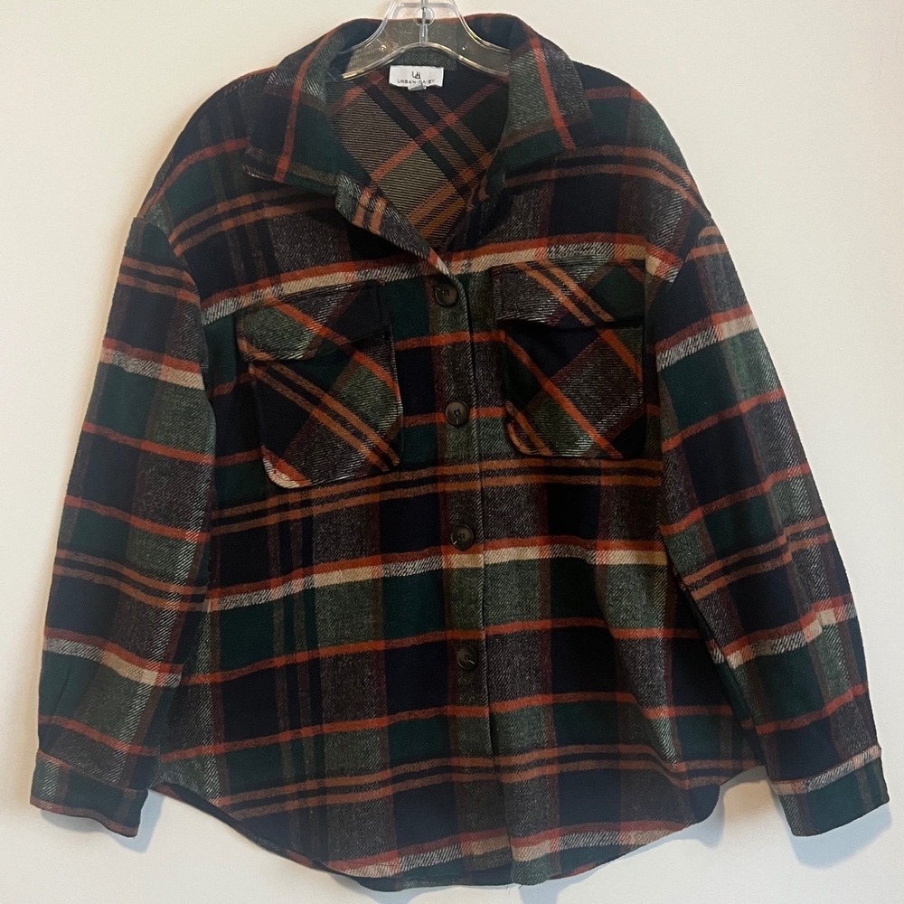 Urban Daizy Women Plaid Shacket Jacket Green Orange Size Medium